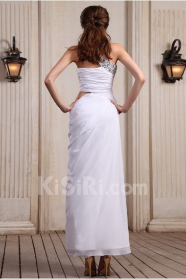 Chiffon One-Shoulder Ankle-Length Column Dress with Beaded and Ruffle