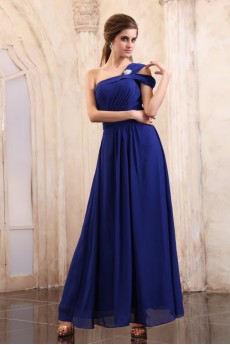 Chiffon One-Shoulder Ankle-Length Dress with Embroidery