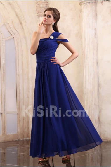 Chiffon One-Shoulder Ankle-Length Dress with Embroidery