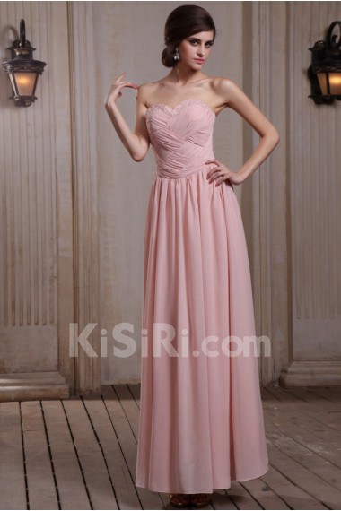Chiffon Sweetheart Ankle-Length A-line Dress with Beaded and Ruffle