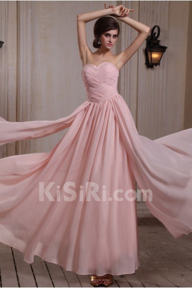 Chiffon Sweetheart Ankle-Length A-line Dress with Beaded and Ruffle