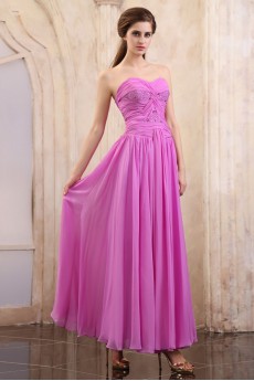 Chiffon Sweetheart Ankle-Length Column Dress with Beaded and Ruffle