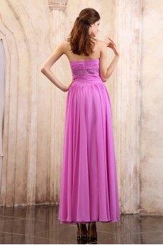 Chiffon Sweetheart Ankle-Length Column Dress with Beaded and Ruffle