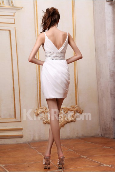 Chiffon V-Neckline Mini Empire Dress with Pleated Beaded