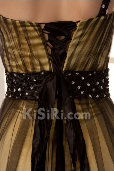 Satin and Grenadine One-Shoulder Floor Length A-Line Dress