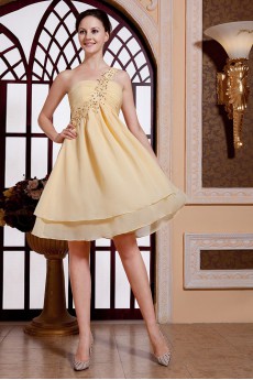 Chiffon One-Shoulder Short Empire Dress with Beaded and Ruffle