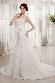 Organza Sweetheart Sheath Dress with Embroidery and Sash