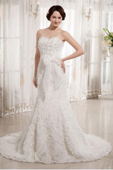 Organza Sweetheart Sheath Dress with Embroidery and Sash