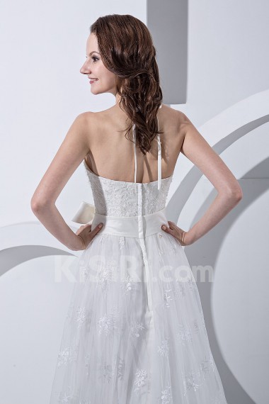 Satin and Lace V-Neckline A-Line Dress