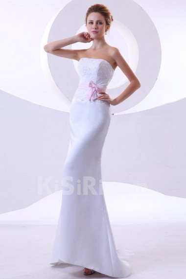 Satin Strapless Sheath Dress with Embroidery 