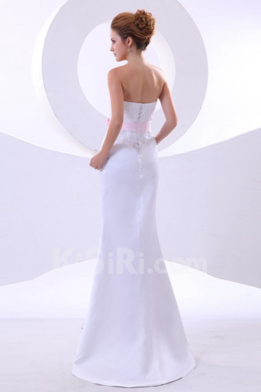 Satin Strapless Sheath Dress with Embroidery 