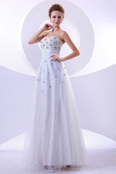 Satin and Tulle Strapless Ankle-Length A-line Dress 