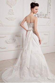 Satin and Lace Strapless A-line Dress 