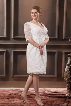 Lace V-Neck Plus Size Dress with Three Quarter Sleeves