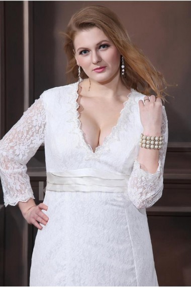 Lace Ruffle V-Neck Plus Size Gown