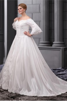 Off-the-Shoulder Organza Embroidered Plus Size Gown