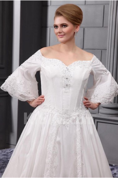 Off-the-Shoulder Organza Embroidered Plus Size Gown