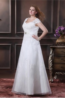 Yarn Embroidered Beading V-Neck Floor Length Plus Size Gown