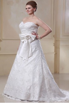 Sweetheart Satin Lace A-Line Plus Size Gown