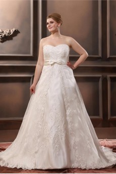 Satin Embroidered Sweetheart Plus Size Gown