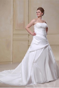 Gorgeous Satin Strapless A-Line Plus Size Gown