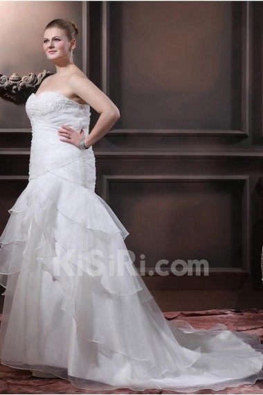Sweetheart Organza Beading Pleat Plus Size Gown