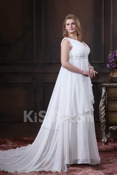 Chiffon Crystals V-Neck Plus Size Gown