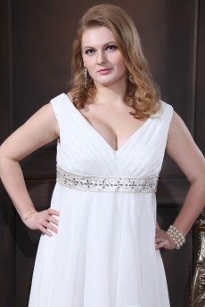 Chiffon Crystals V-Neck Plus Size Gown