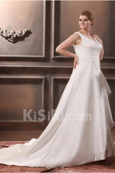 Sleeveless A-Line V-Neck Plus Size Gown