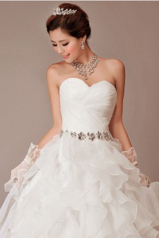 Satin and Organza Sweetheart Floor Length Ball Gown with Crystals