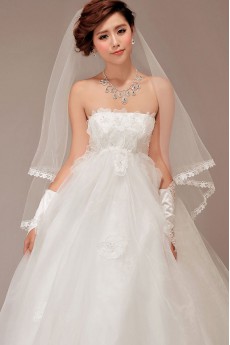 Organza Strapless Floor Length Ball Gown with Flowers