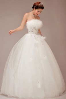 Satin Strapless Floor Length Ball Gown with Crystals