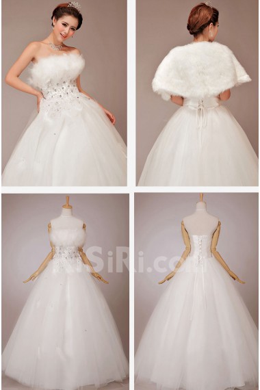Satin Strapless Floor Length Ball Gown with Crystals