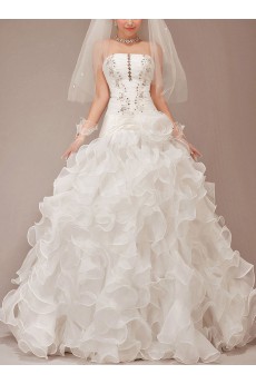Organza Strapless Floor Length Ball Gown with Flower