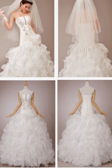 Organza Strapless Floor Length Ball Gown with Flower