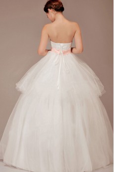 Satin and Tulle Strapless Floor Length Ball Gown with Sequins