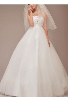 Satin and Tulle Strapless Floor Length Ball Gown with Crystals