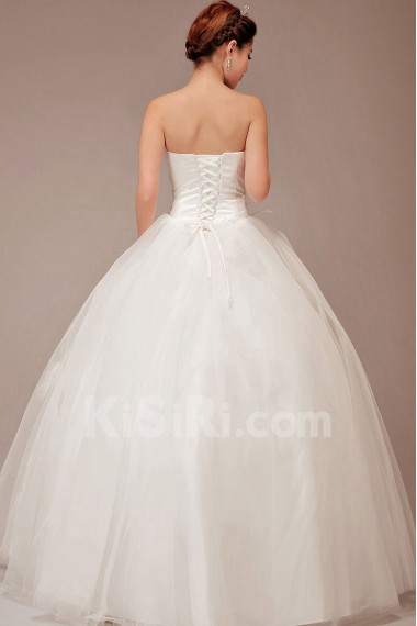 Satin and Net Strapless Floor Length Ball Gown with Feather
