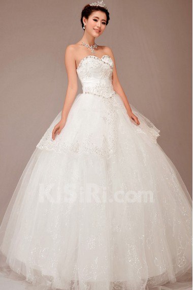 Satin and Lace Sweetheart Floor Length Ball Gown with Crystals