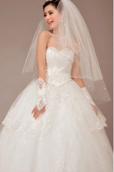 Satin and Lace Sweetheart Floor Length Ball Gown with Crystals