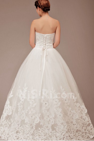 Satin and Tulle Sweetheart Floor Length Ball Gown with Crystals