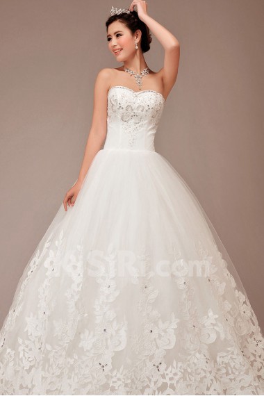 Satin and Tulle Sweetheart Floor Length Ball Gown with Crystals