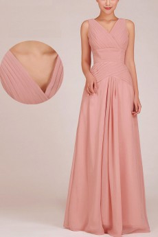 Chiffon V-Neck Floor Length A-Line Dress with Ruched