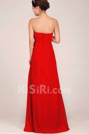 Chiffon Strapless Floor Length A-Line Dress with Embroidered