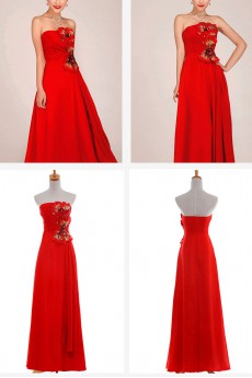 Chiffon Strapless Floor Length A-Line Dress with Embroidered