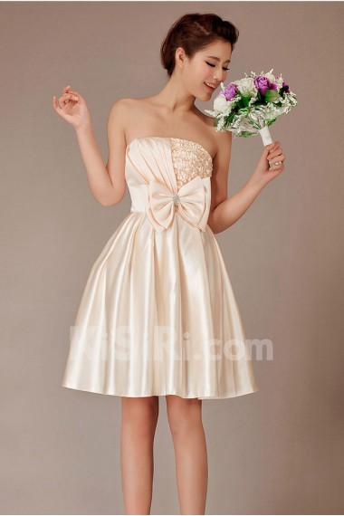 Satin Strapless Knee-Length Ball Gown with Bow