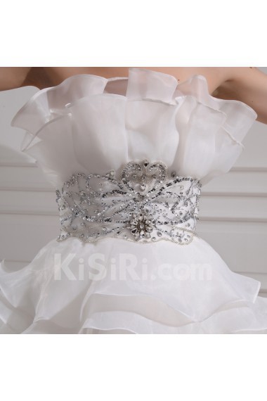 Net and Organza Strapless Floor Length Ball Gown with Crystal