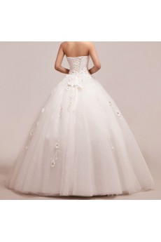 Organza Strapless Floor Length Ball Gown with Handmade Flowers