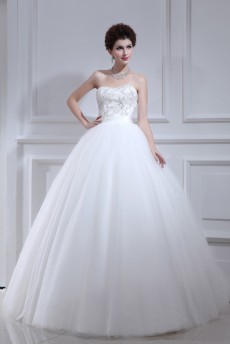 Lace Strapless Floor Length Ball Gown