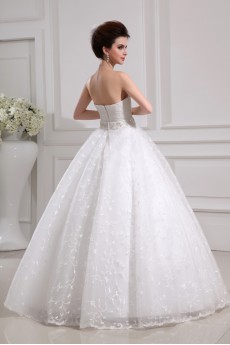 Lace Strapless Floor Length Ball Gown with Crystal